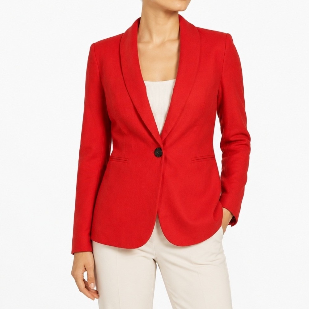 J Crew Blazer Womens 0 Red Wool Blend Shawl Collar Office Fall Christmas Holiday